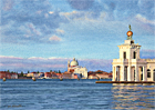 A watercolour painting of the Dogana and island of Giudecca at dawn by Margaret Heath RSMA.