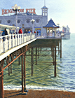 A painting of Brighton Pier in winter afternoon sunlight by Margaret Heath.